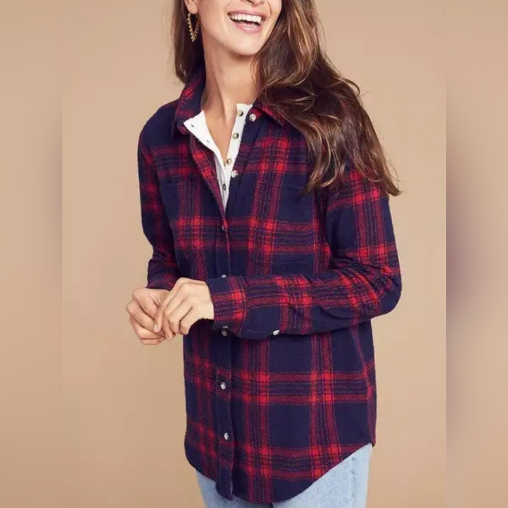 Faherty Legend Sweater Shirt Women's Small Arlington Plaid Red Blue Button Up